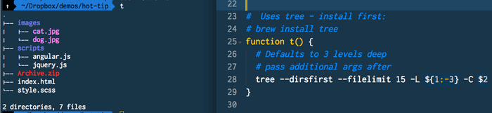 🔥 Use the tree command to visually list directories. Add t() to .zshrc file for quick + easy defaults.
