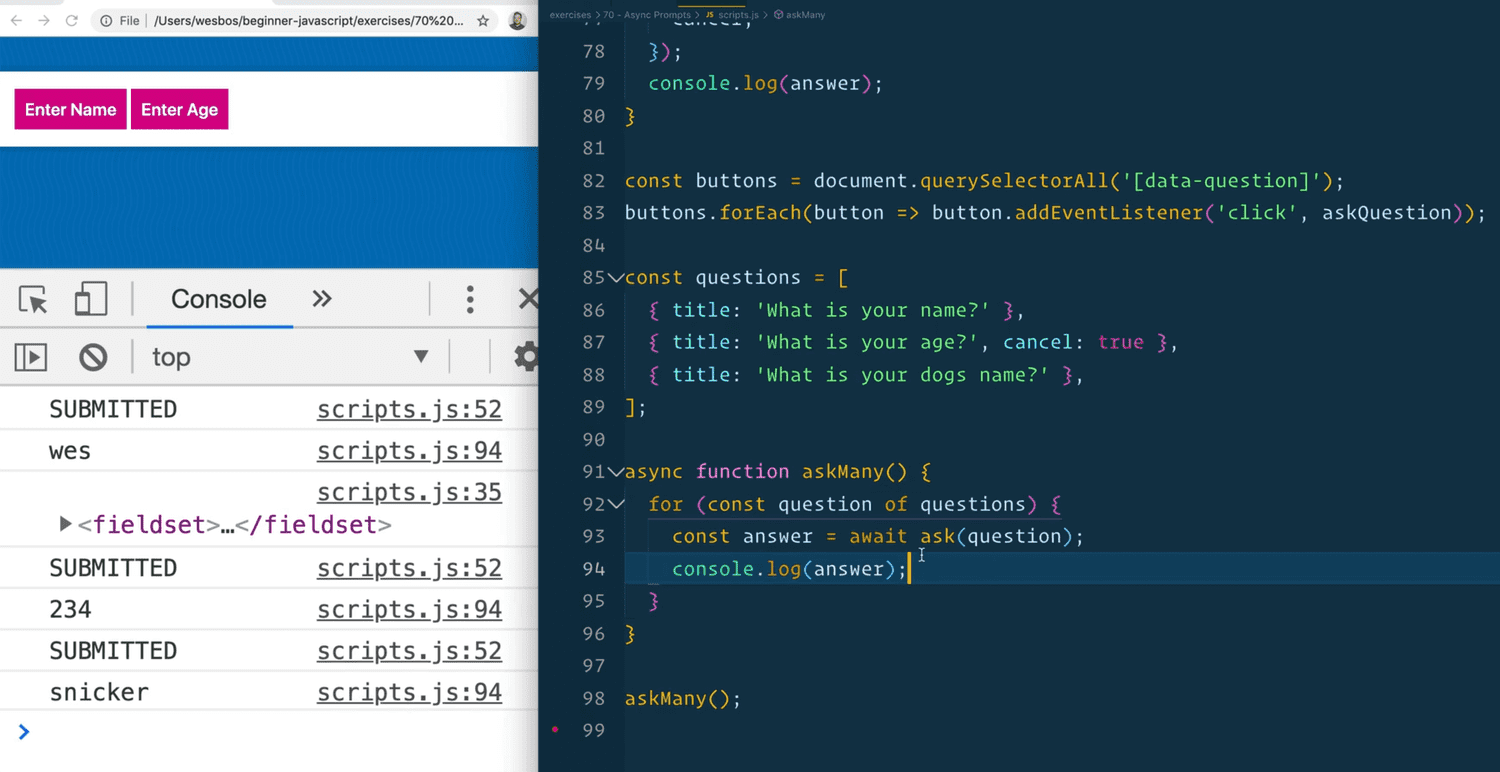 making async map function to make questions come up one after the another and submitted sequentially