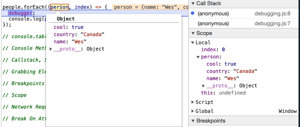 expand the collapsed local option inside scope section, or hover a variable to see their value