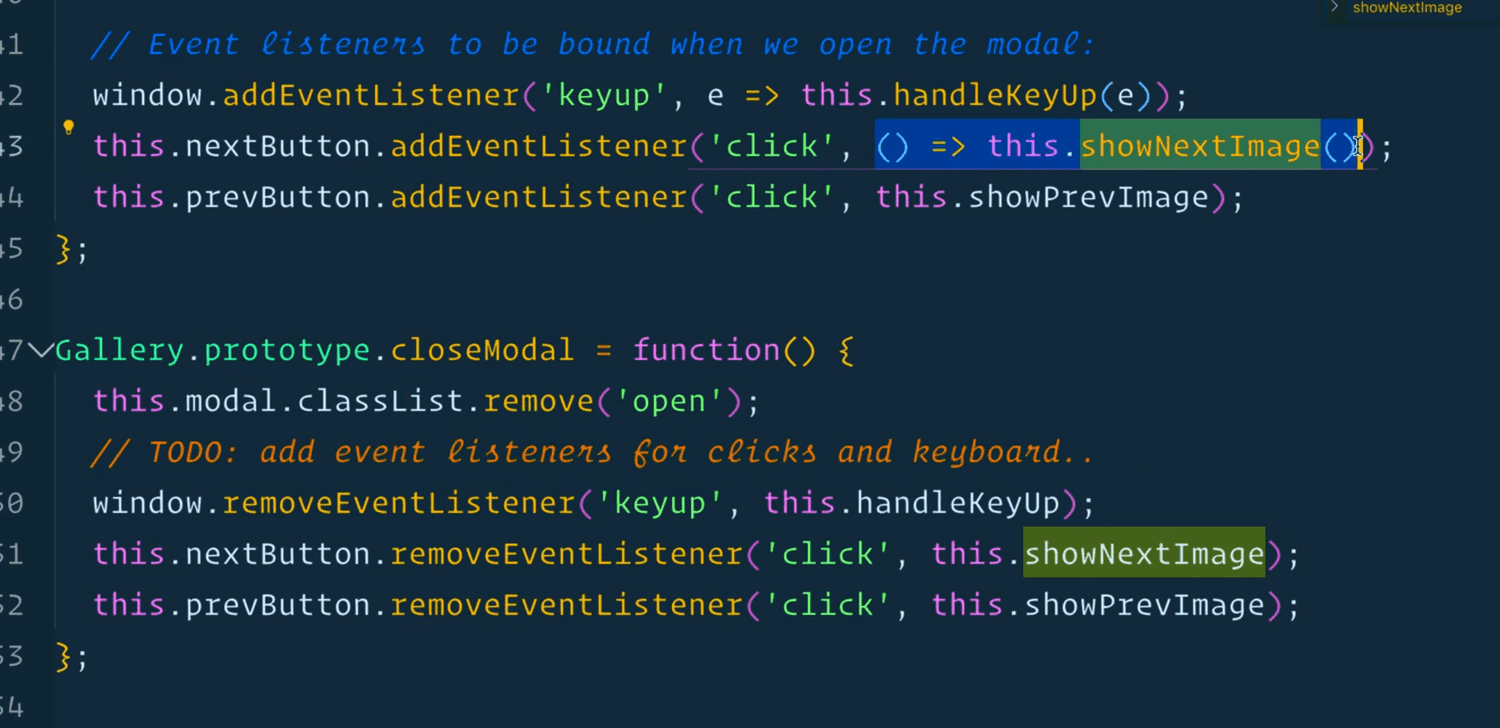 creating an anonymous function inside event listener and calling this.showNextImage()