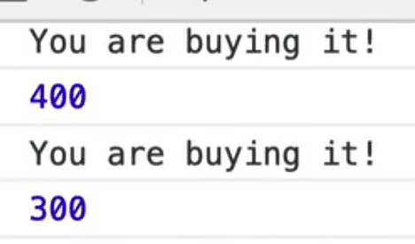 browser console output showing button price values as a float