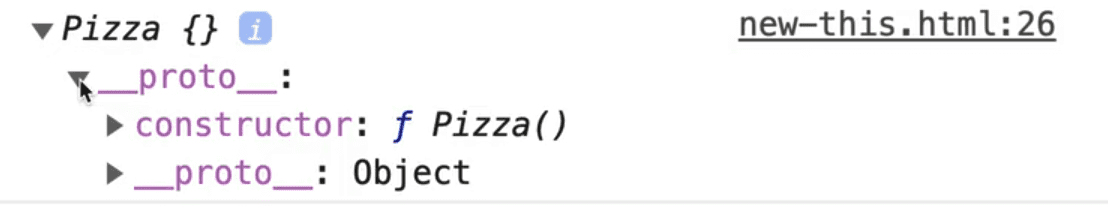 console of pizza object with its constructor