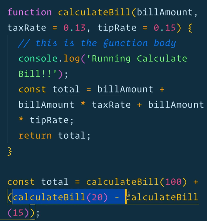 code snippet of calculateBill