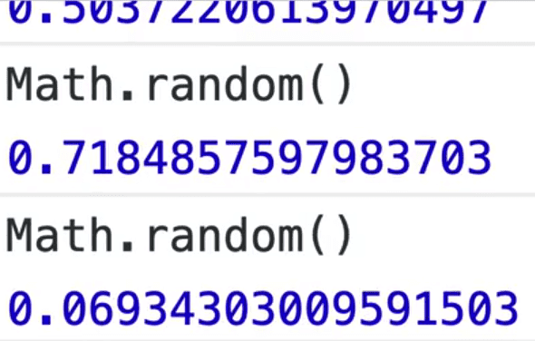 console showing Math.random() outputs