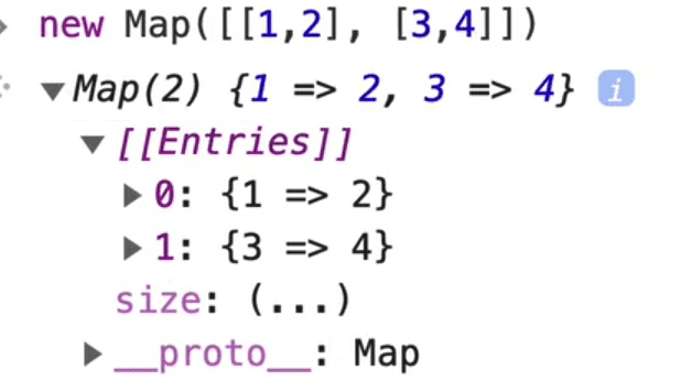 browser console output showing creation of new map with an array of arrays