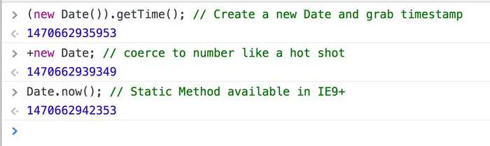 🔥 If you have dropped IE8, you can move to using the Date.now() static method to get timestamps.
