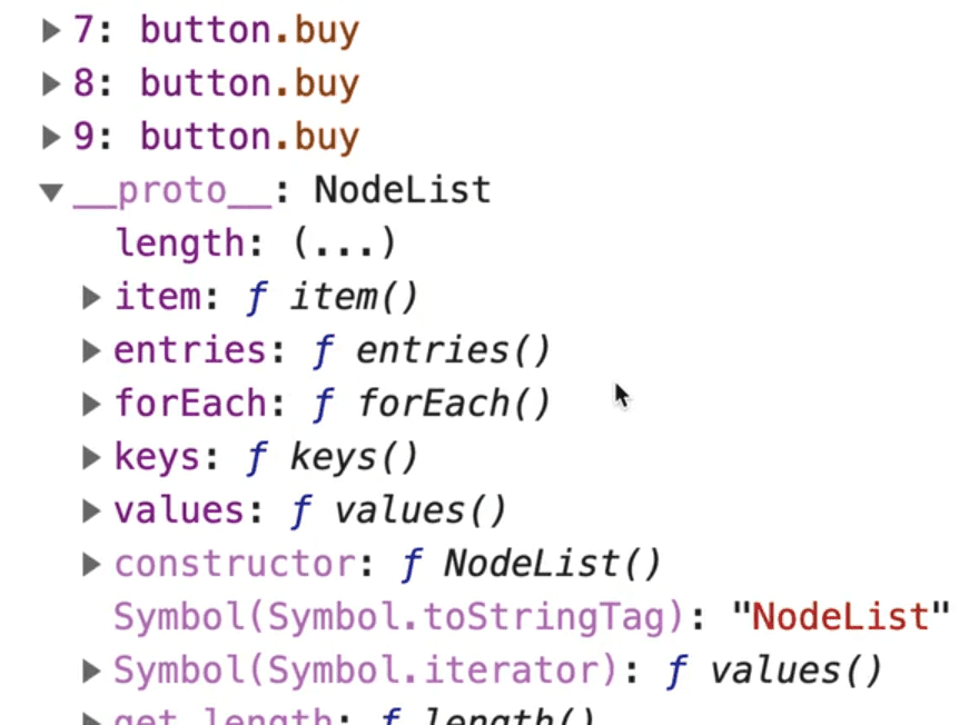 browser console showing the methods on the button prototype