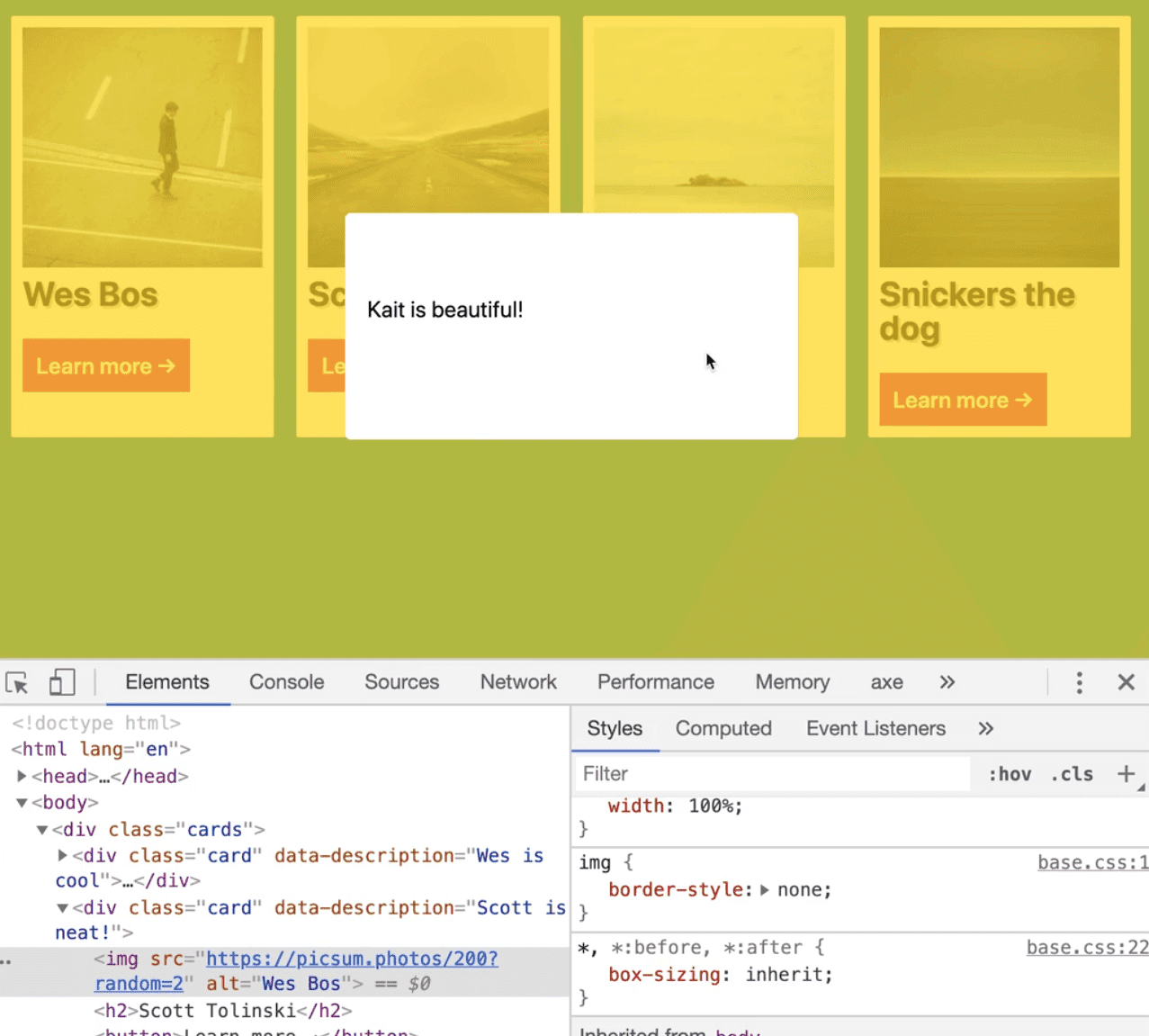 HTML page with a modal open