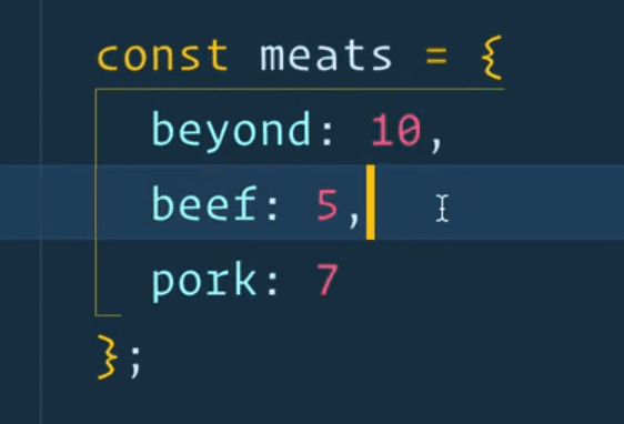 code snippet of meats object
