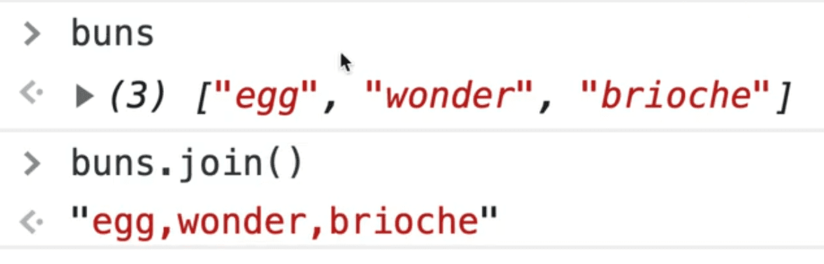browser console showing buns.join() invoked