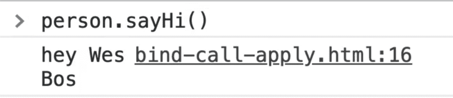 calling sayHi function on person object in console