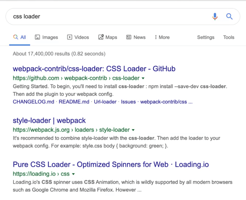 google results for css loader search