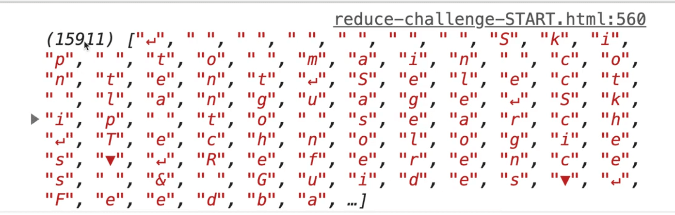 array having 15911 length letters in console