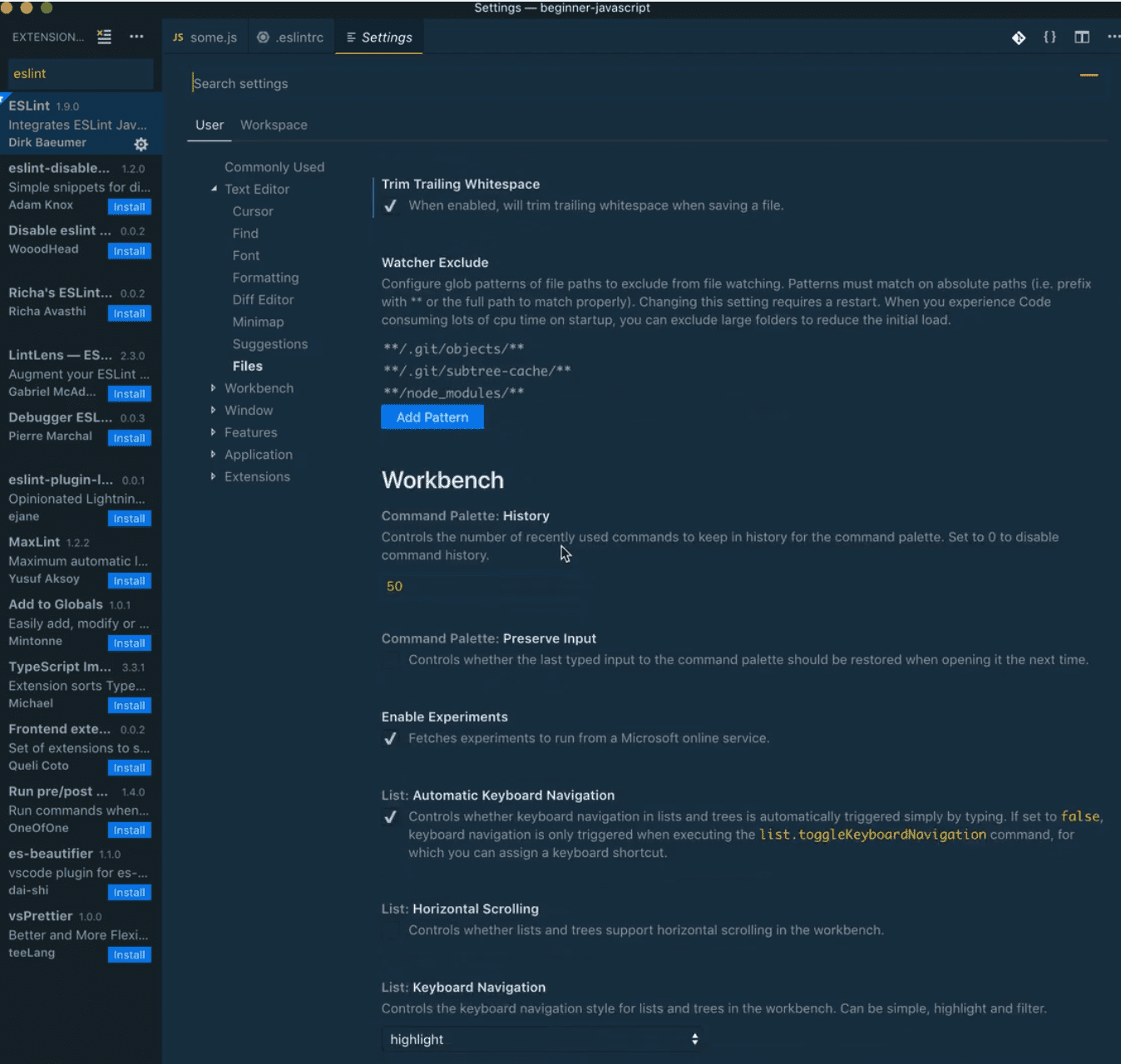 vs code ui settings page