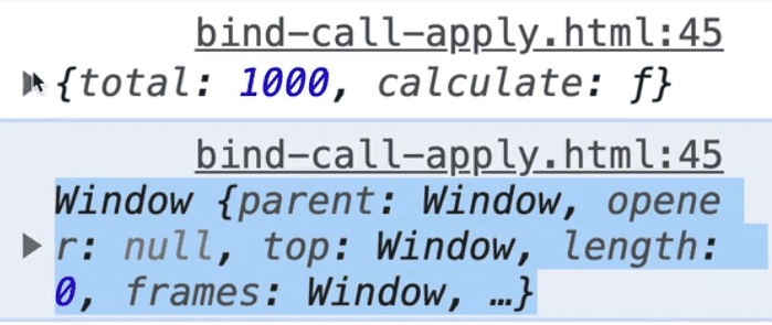 logging this keyword inside calculate returns window object