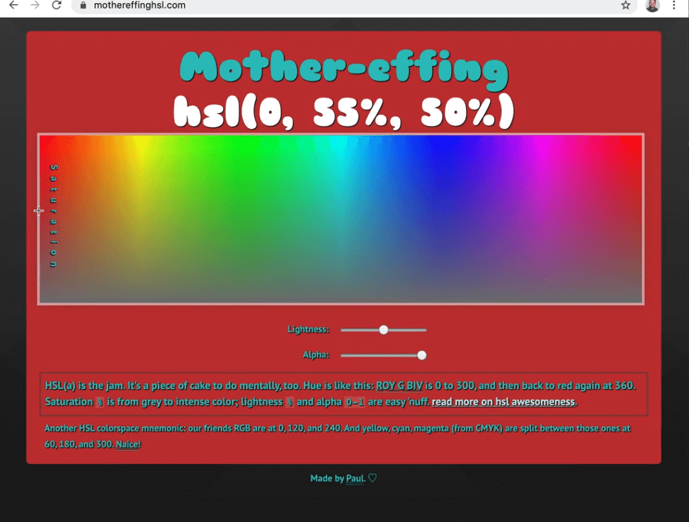screenshot of https://mothereffinghsl.com homepage