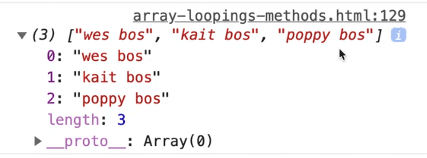 taking an array of names and transforming names by adding string bos at the end 