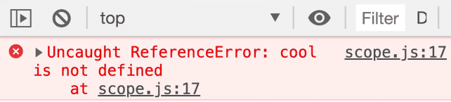 console showing Uncaught ReferenceError: cool is not defined