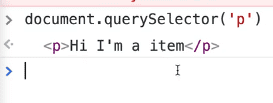 browser console showing output of the element p