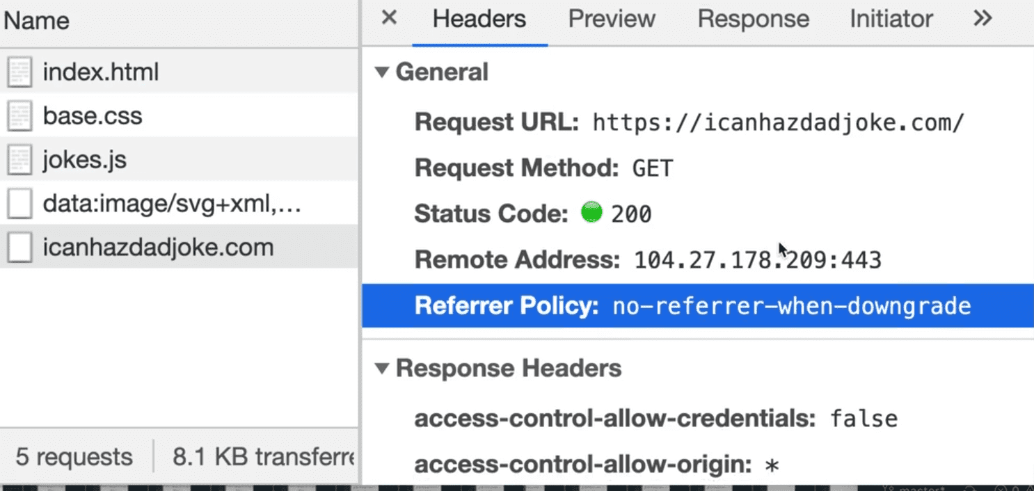browser network tab showing the api response headers
