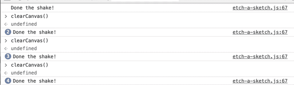 console showing multiple clearCanvas function calls