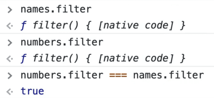 comparing the filter method of both names and number array