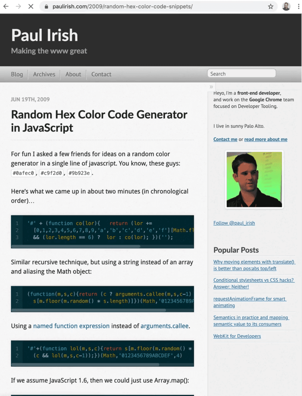 documentation describing generating random hex color code in javascript