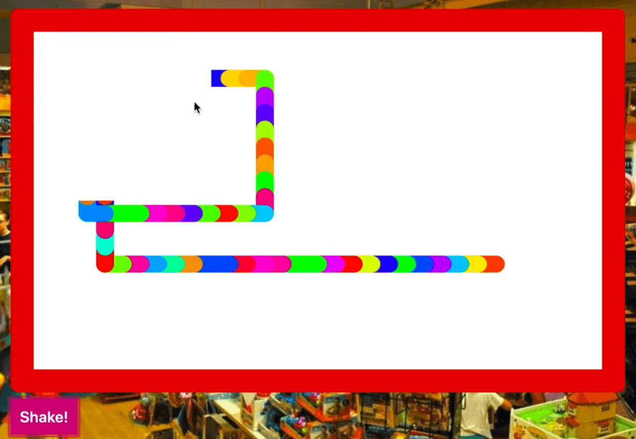 canvas showing a multi color snake like line with some area cleared