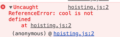 console showing Uncaught ReferenceError: cool is not defined