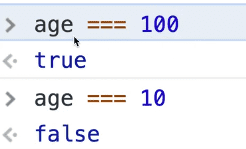 use of triple equal operator to compare age with 100