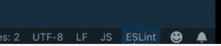 vs code bottom toolbar showing the eslint icon at the bottom right