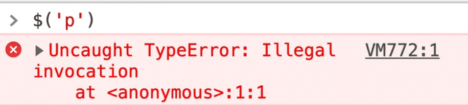 uncaught type error: illegal invocation in console