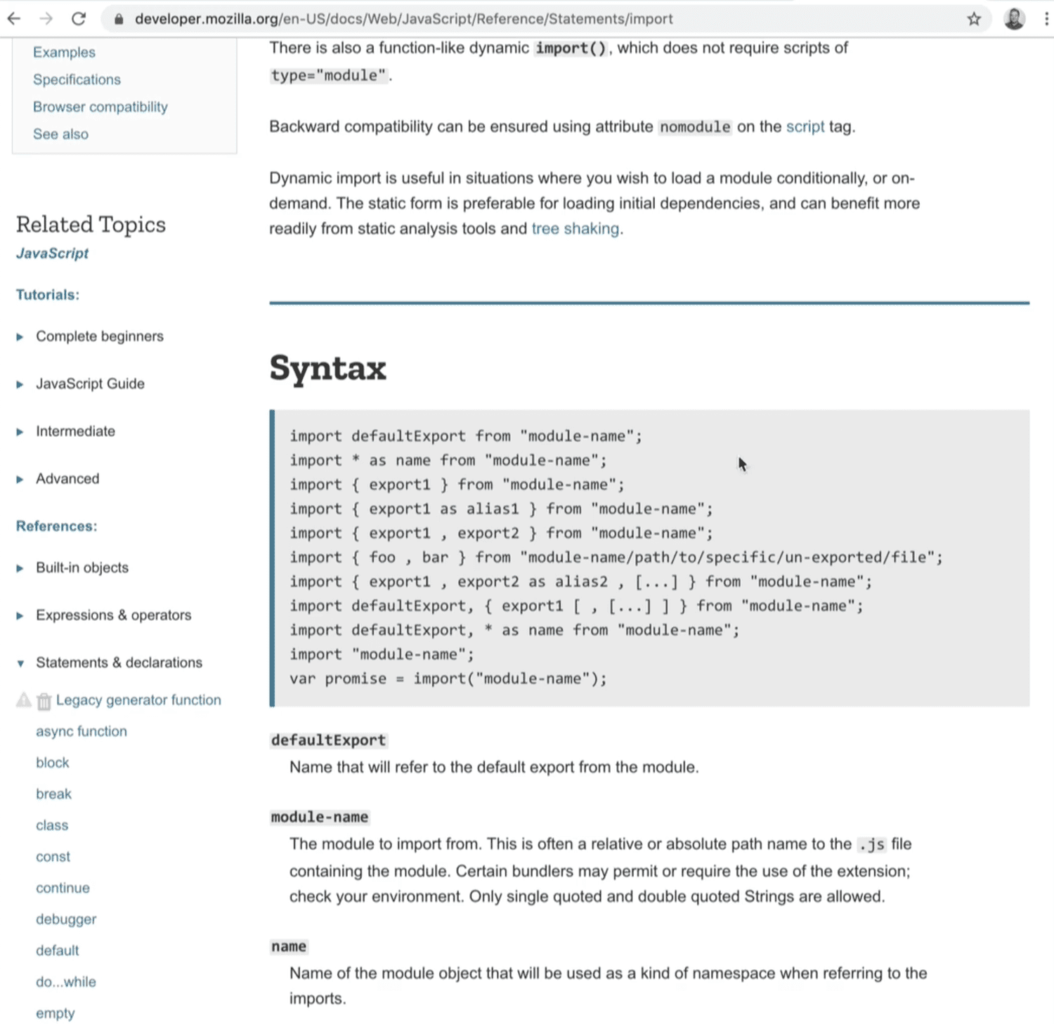 mdn import module documentation