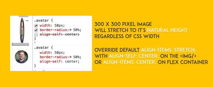 🔥 What's the deal with flexbox stretching images? Use align-self: center; on your &lt;img&gt; to fix.
