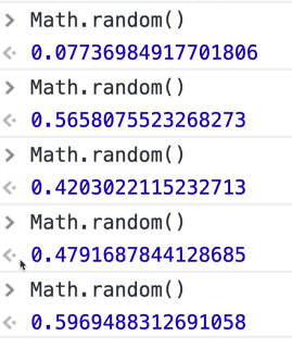 Console showing Math.random() returning a random number each time