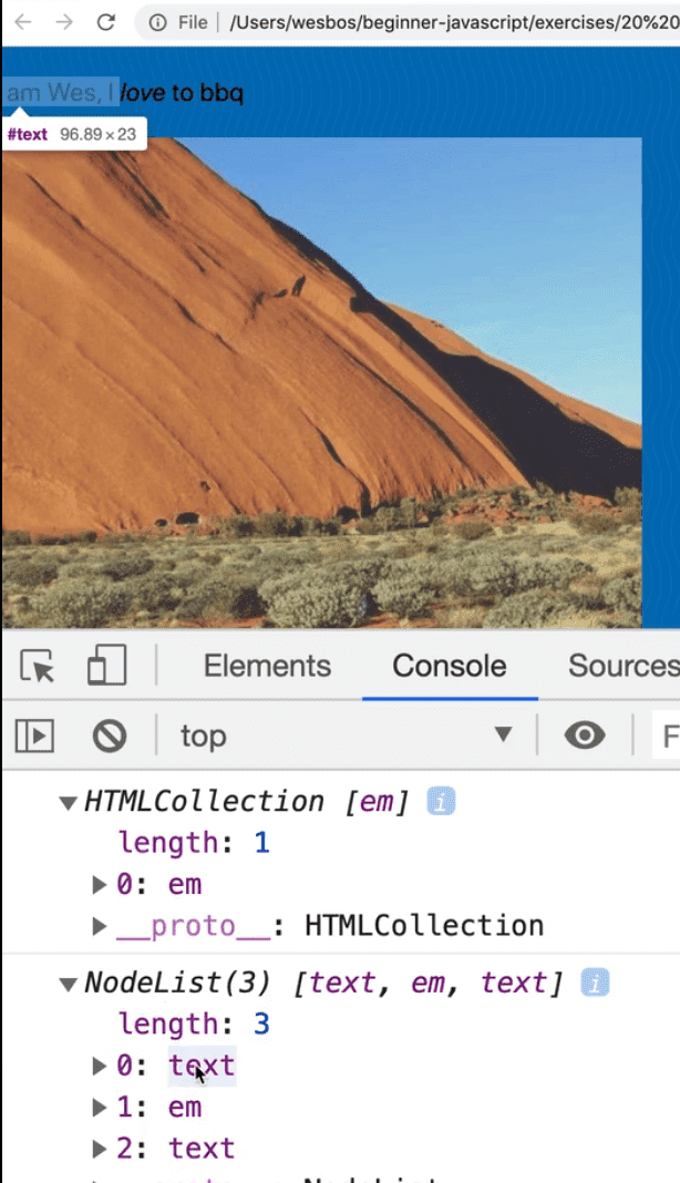 when you hover on an text node in the browser console output it will highlight on the html page