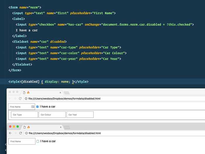 🔥 You can disable an entire form or groups of inputs by wrapping in a &lt;fieldset&gt; and applying the disabled attr
