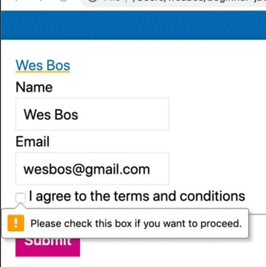 rendered page of user login with a hover message on the agree terms checkbox