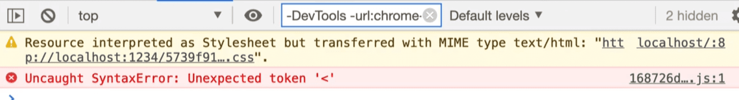 unexpected token < error in console