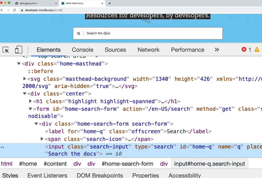select the html element clicking on inspect in browser