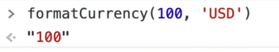 browser console showing the result from formatCurrency