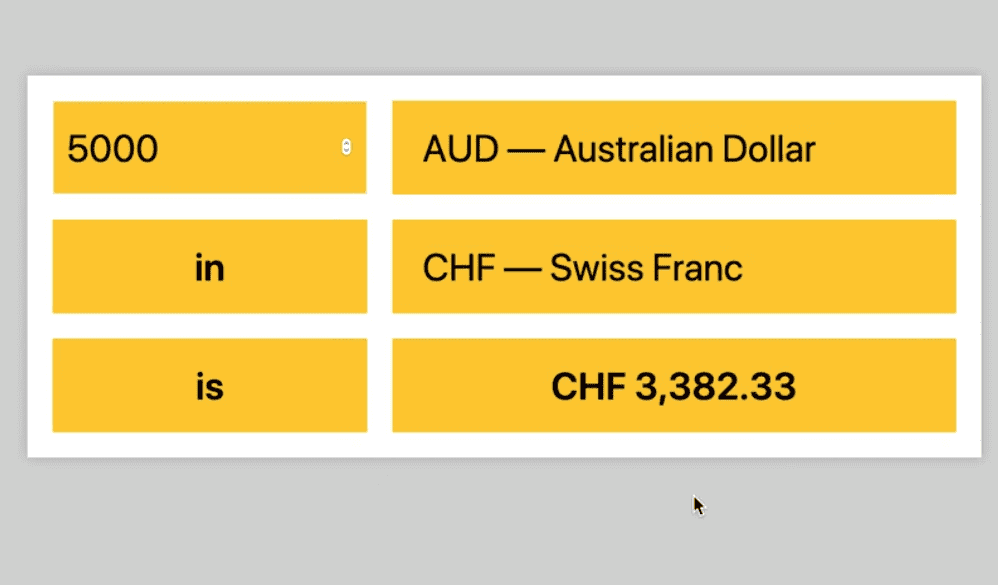 rendered html of a currency convertor