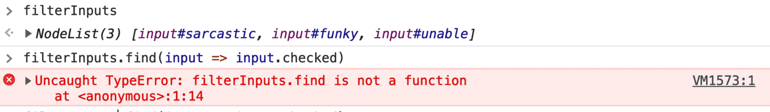 error - filterInputs.find is not a function