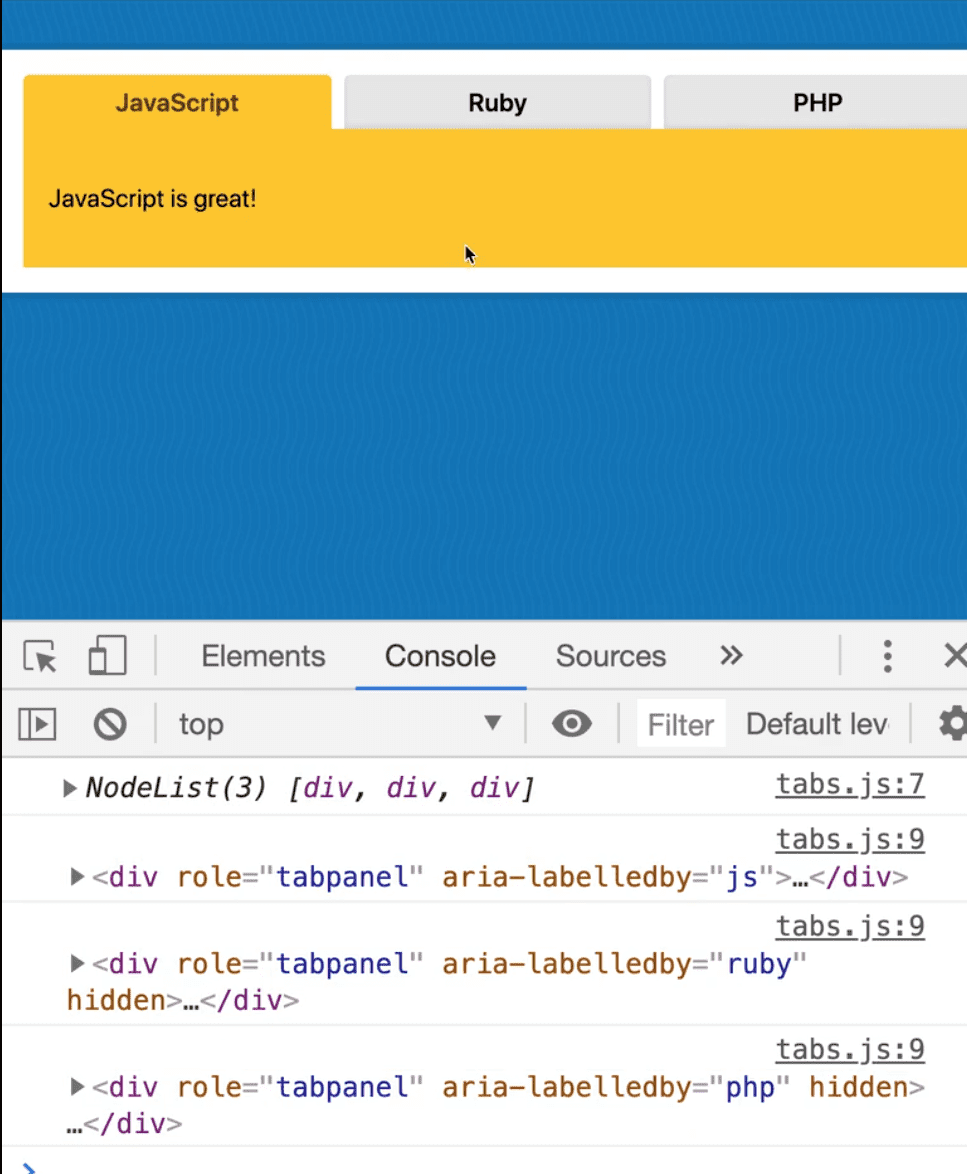 console showing logged NodeList Elements