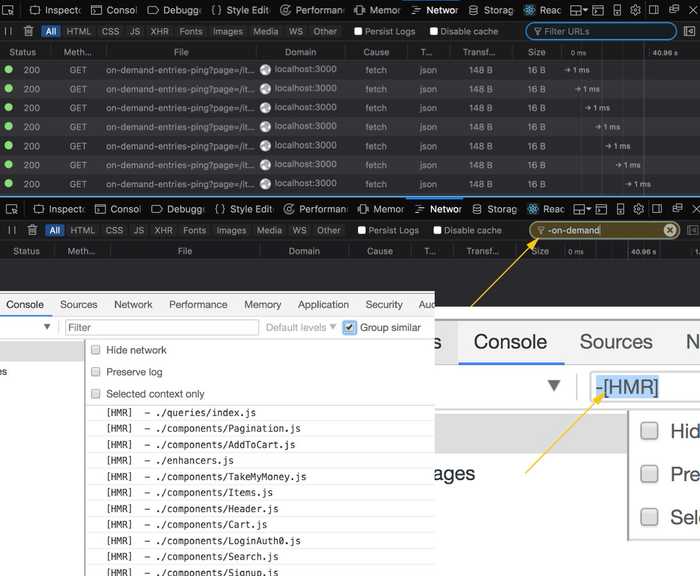 🔥 If you have a noisy console or network tab, you can usually filter those things out
