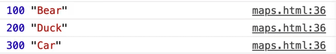 browser console output showing prizes index 0 and 1 using console.log()