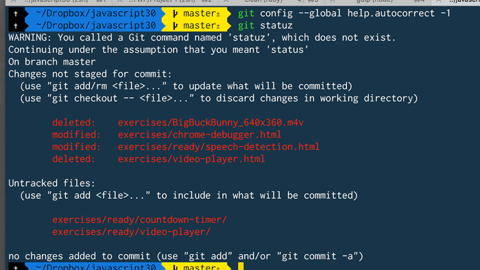 🔥 Mistype a git command? Immediately re-run the correct command with

git config --global help.autocorrect -1
