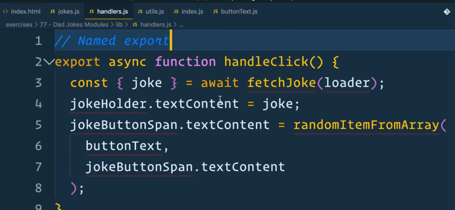 exporting handleClick function as named export