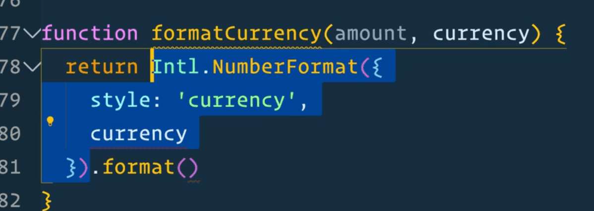 code snippet of formatCurrency