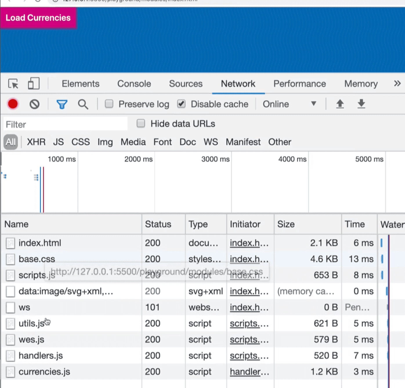 loaded script.js in network tab